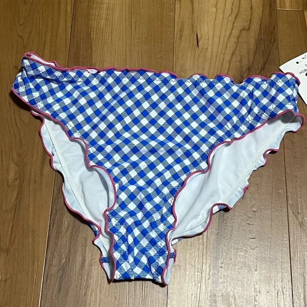 Hobie Girls Blue Gingham Rash Guard Bikini Set UPF 50+ Size 14 NWT